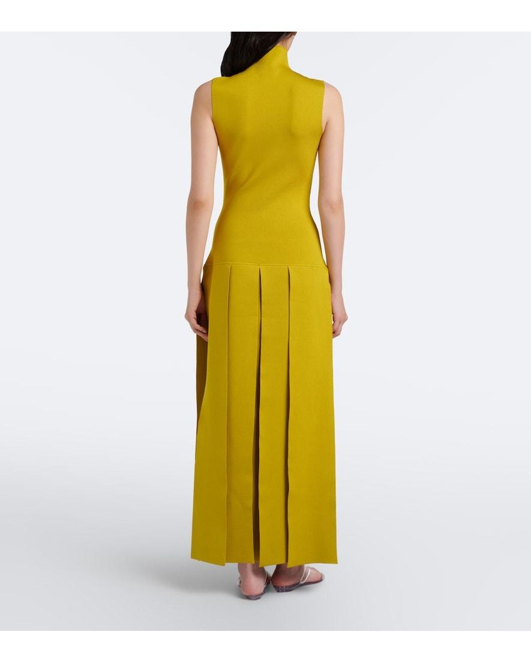 Alaïa Yellow Pleated Knitted Maxi Dress