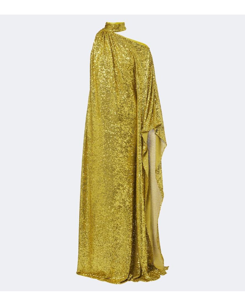 Taller Marmo Yellow Atlas Disco Sequined One-Shoulder Gown