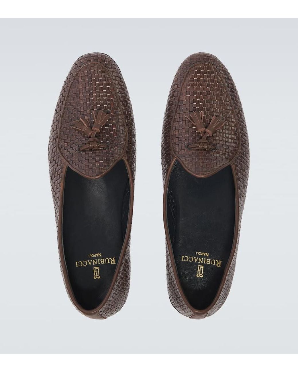 Rubinacci Brown Marphy Woven Leather Loafers for men