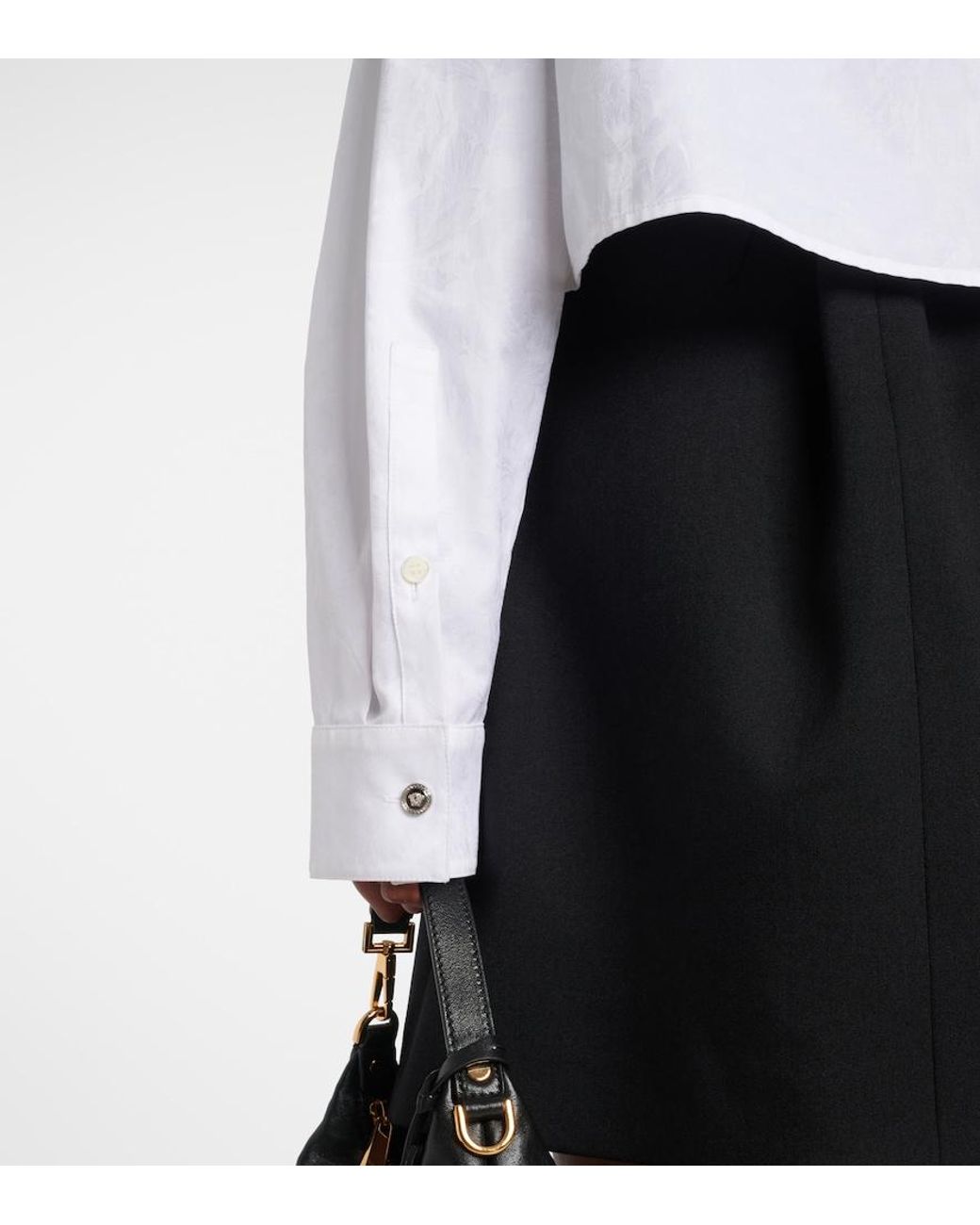 Versace White Barocco Jacquard Cropped Cotton Shirt