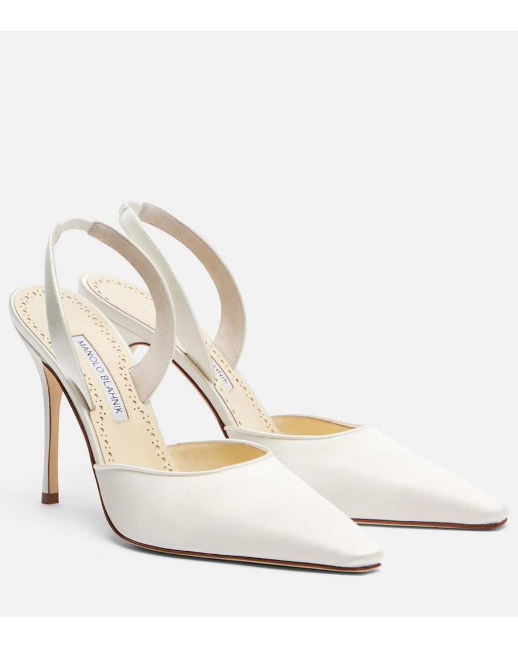 Manolo Blahnik White Borelapla Satin Slingback Pumps