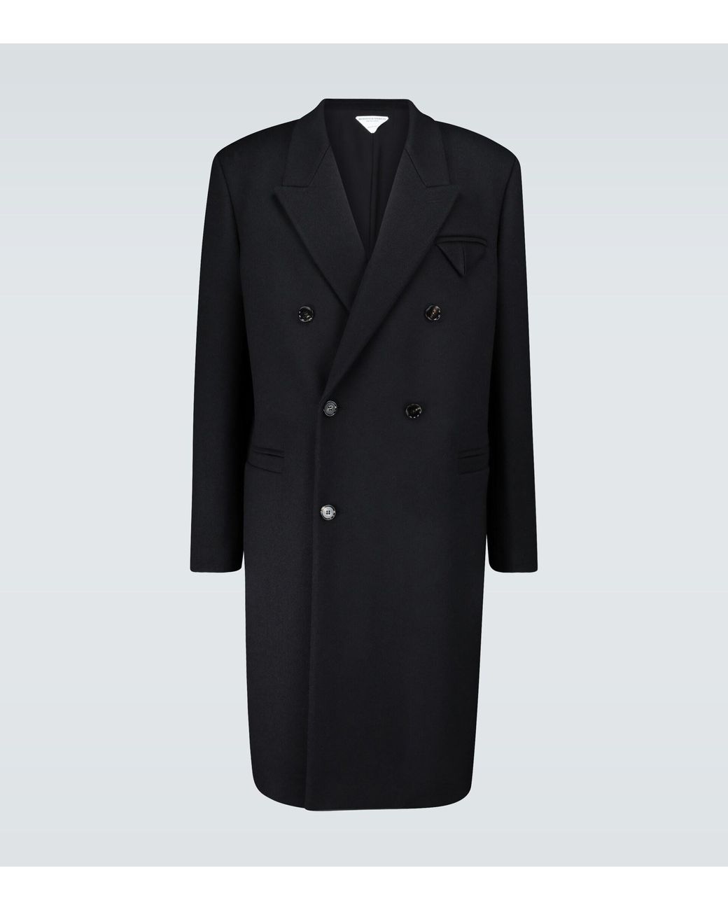 Bottega Veneta Long Double-breasted Wool Coat in Black for Men | Lyst