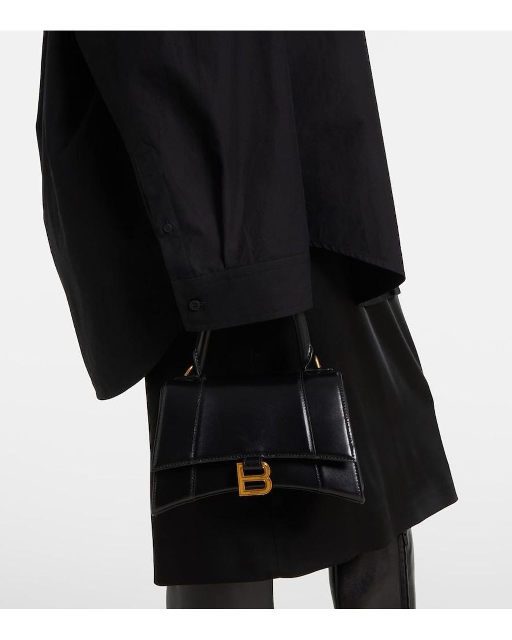 Balenciaga Black Hourglass Small Leather Top-Handle Bag