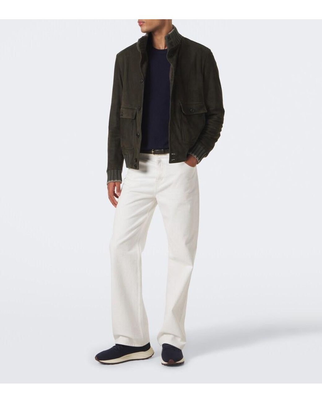 Fedeli Blue Knitted Suede-Trimmed Sneakers for men