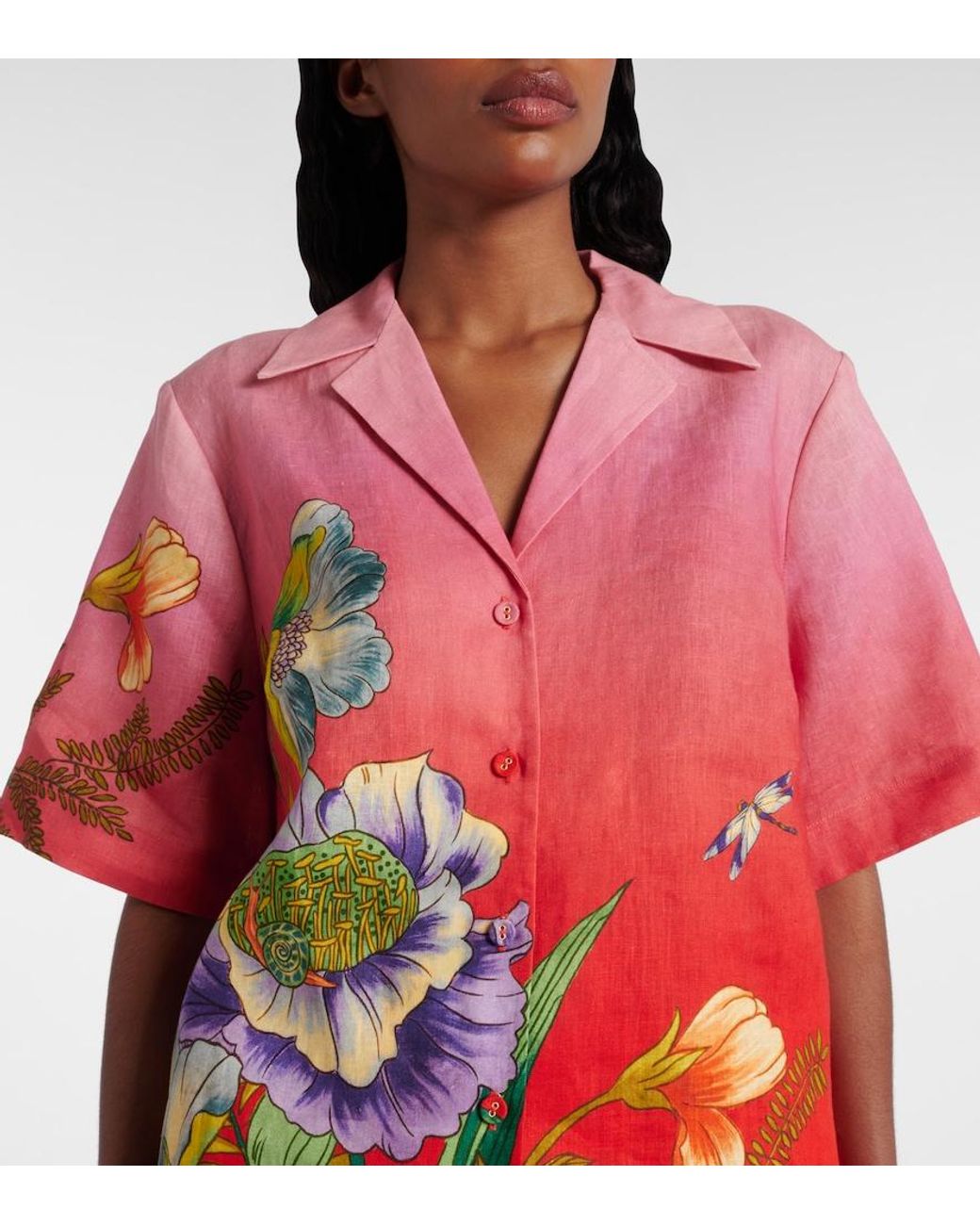 ALÉMAIS Red Inez Floral Linen Shirt