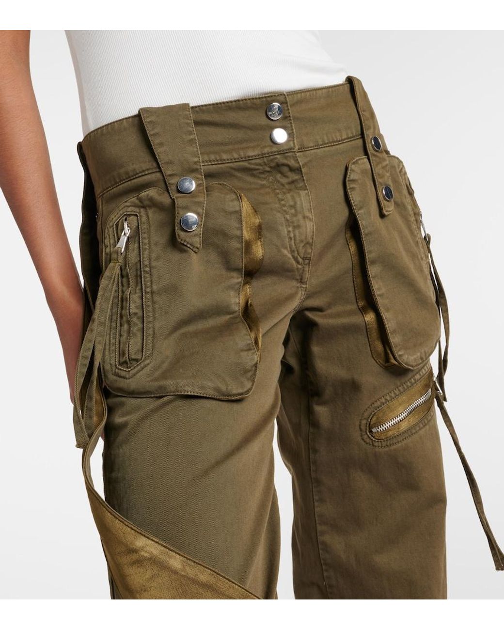 Blumarine Green Mid-Rise Flared Cargo Jeans