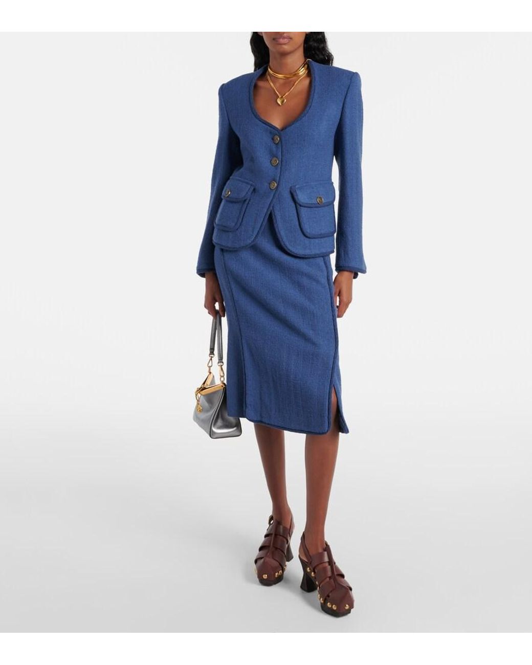 Etro Blue Wool-Blend Blazer