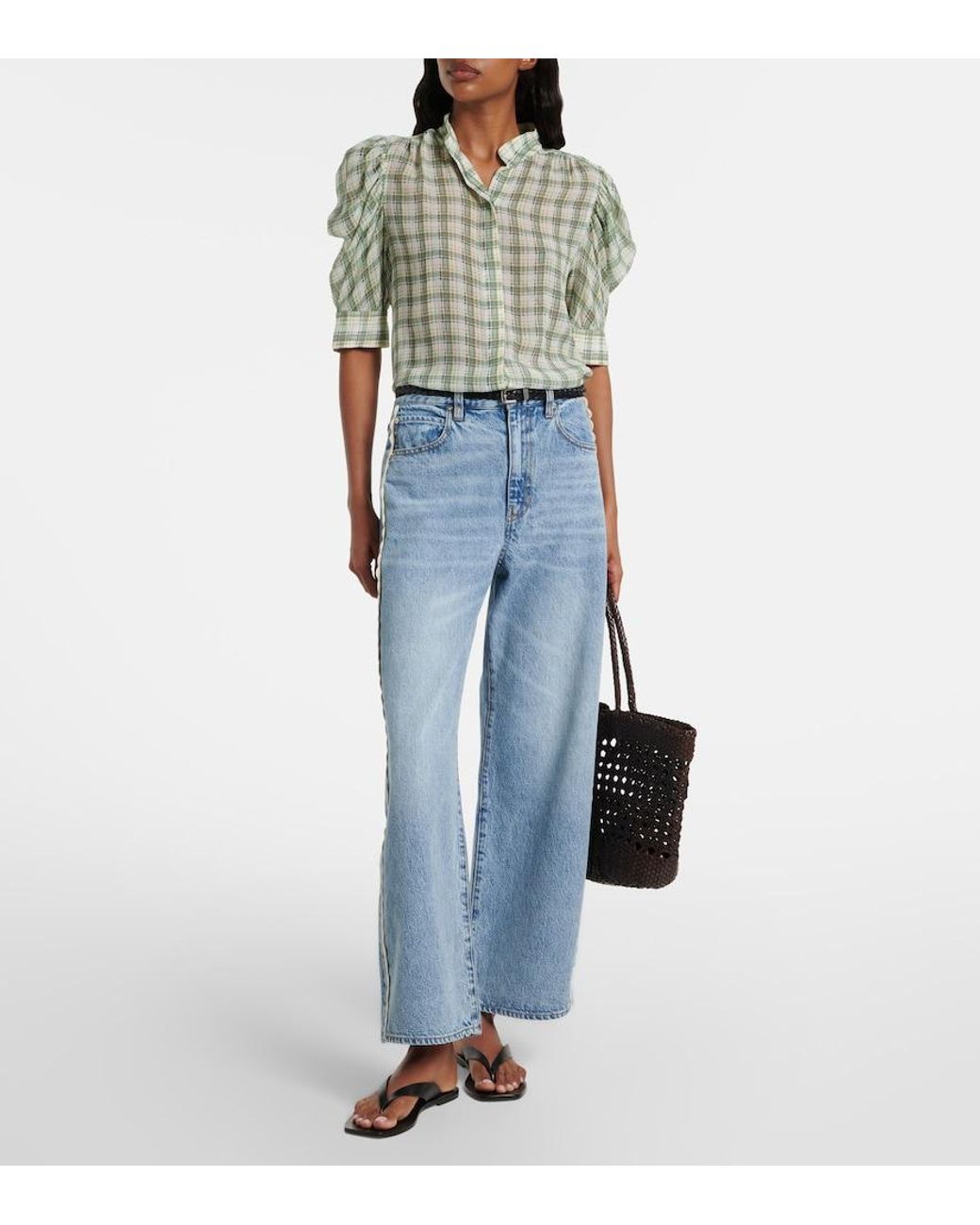 FRAME Green Gillian Checked Silk Blouse
