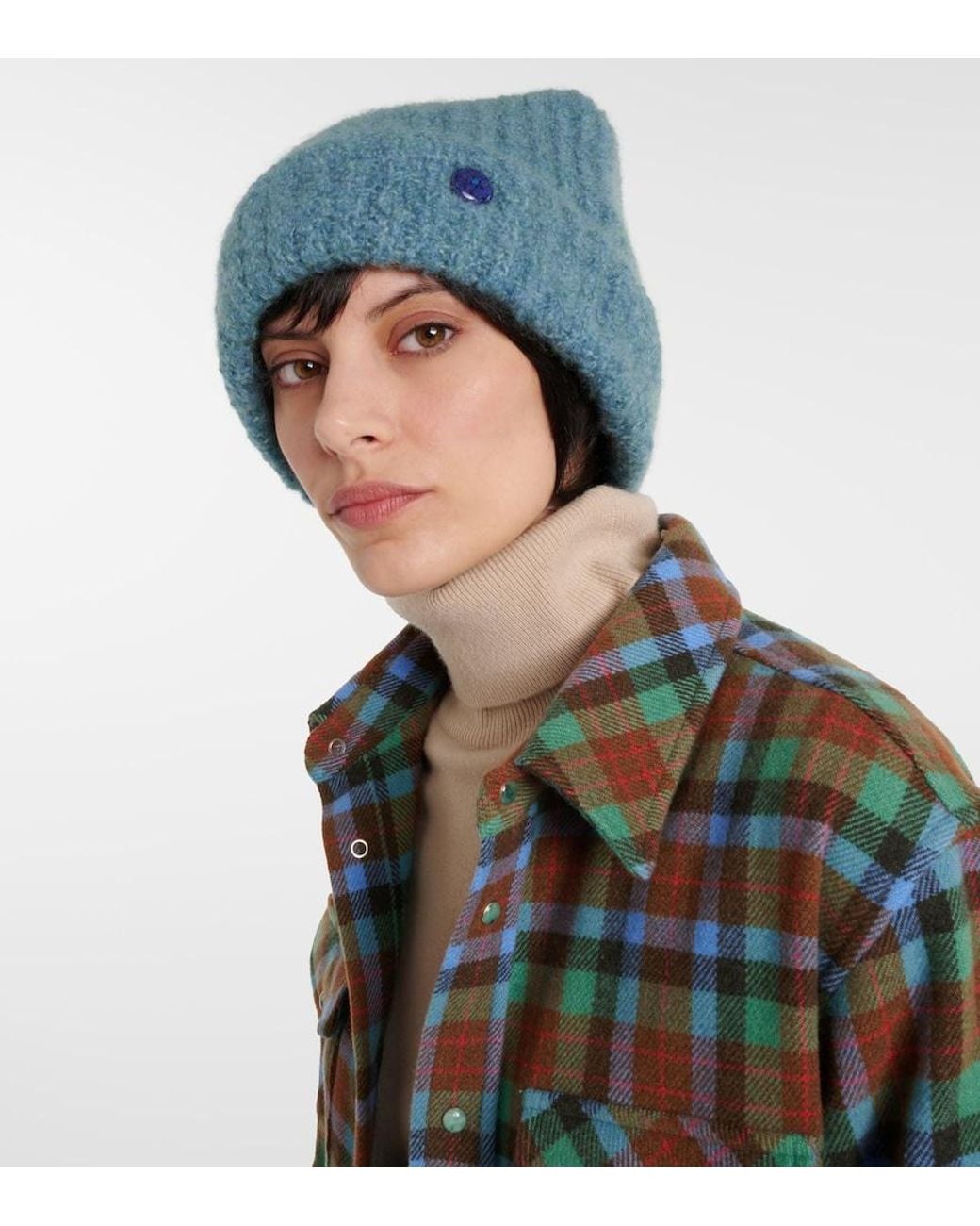 God's True Cashmere Blue Cashmere Boucle Beanie