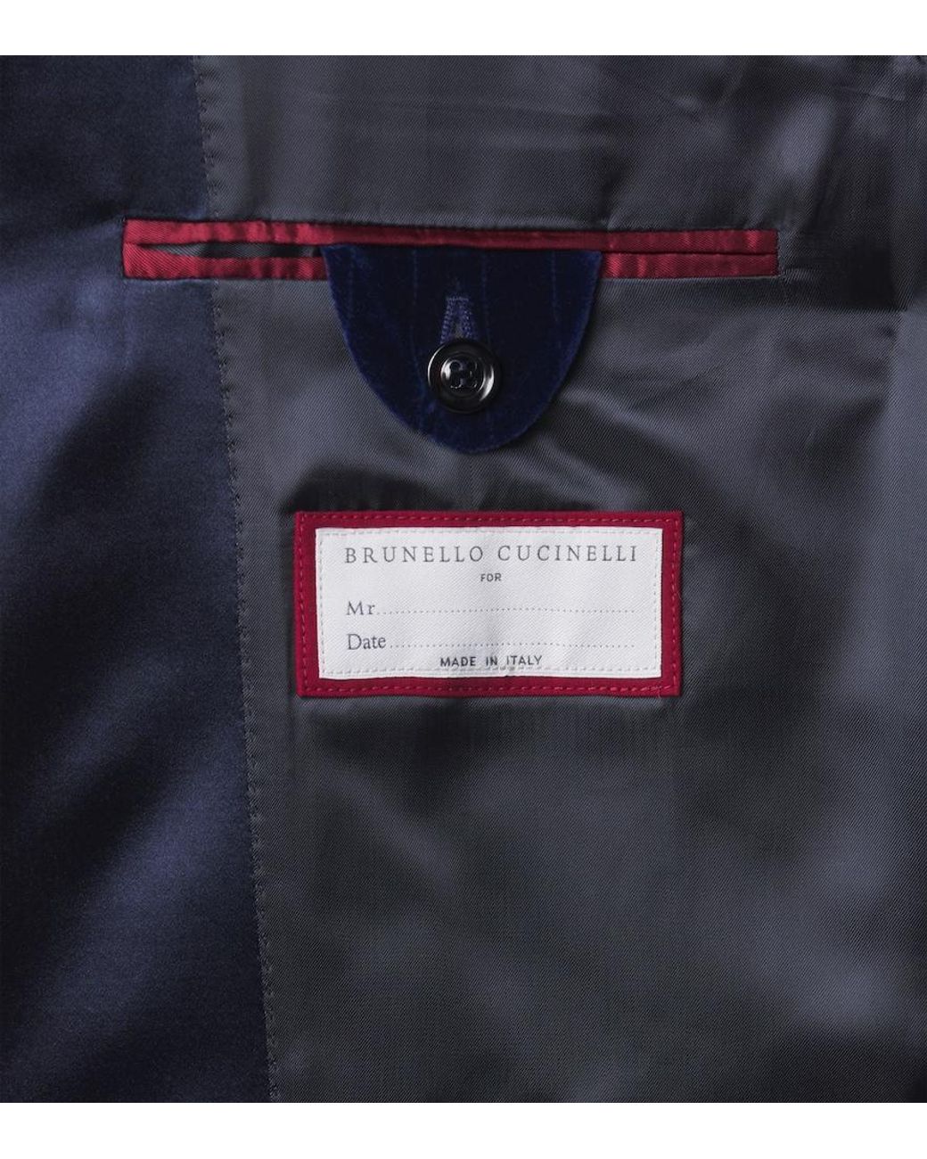 Brunello Cucinelli Blue Pinstripe Cotton Velvet Tuxedo Jacket for men