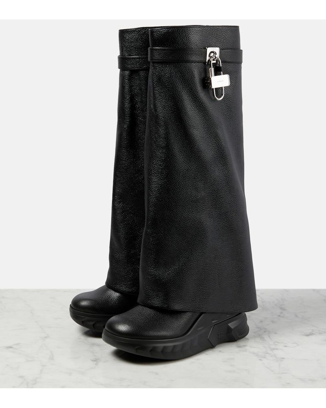 Givenchy Shark Lock Biker Leather Knee-high Boots in Black | Lyst