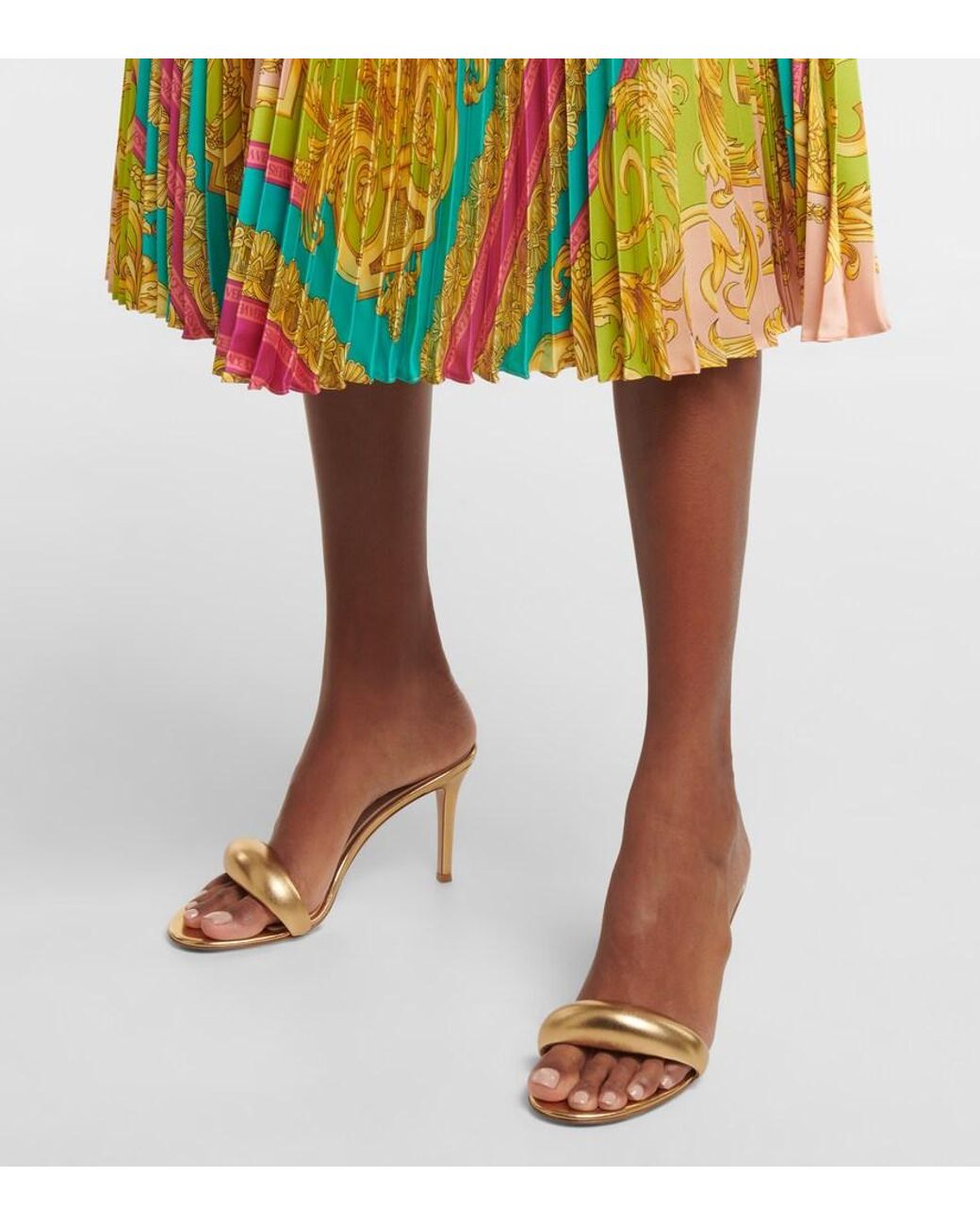 Gianvito Rossi Natural Bijoux 85 Metallic Leather Mules