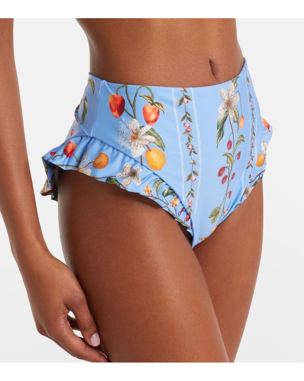 Agua Bendita Blue Jengibre Printed Ruffled Bikini Bottoms
