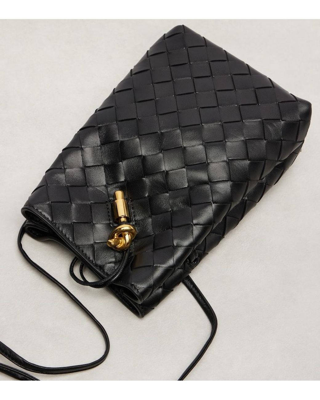 Bottega Veneta Black Andiamo Intrecciato Leather Phone Pouch