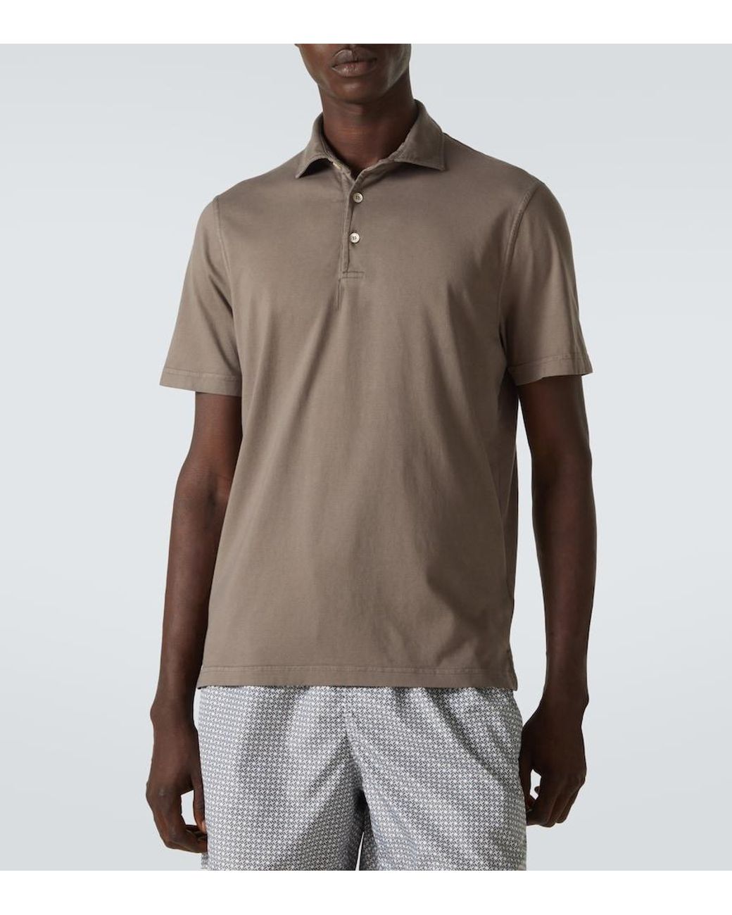 Fedeli Brown Zero Cotton Jersey Polo Shirt for men