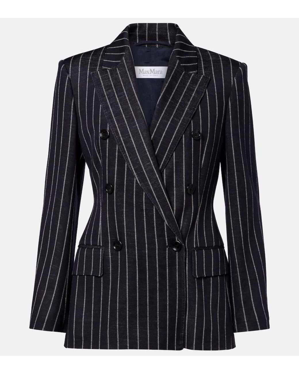 Max Mara Black Pinstripe Double-Breasted Jersey Blazer