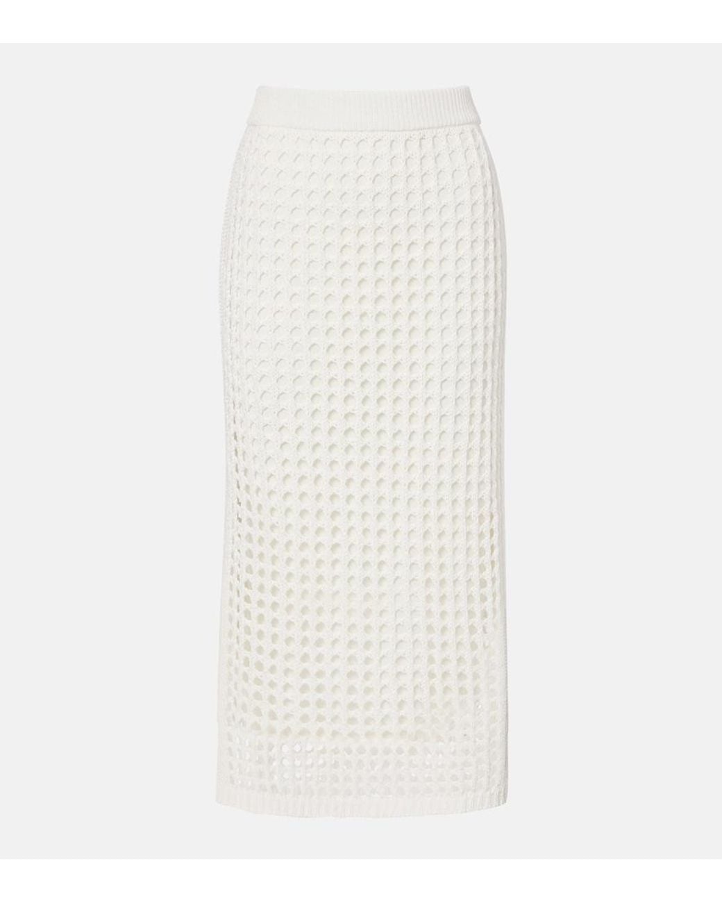 Max Mara White Geode Open-Knit Cotton Midi Skirt