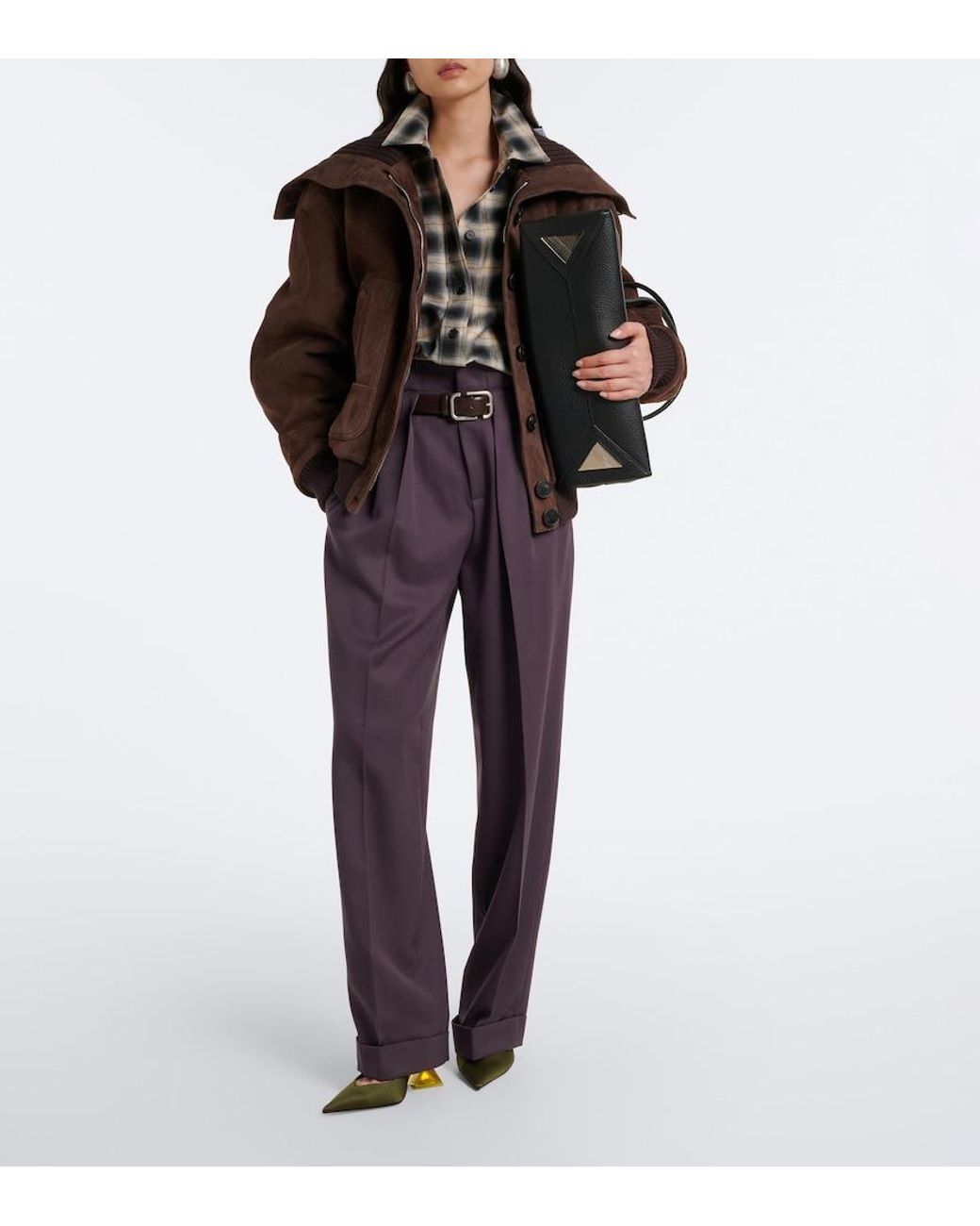 The Attico Brown Oversized Suede Bomber Jacket