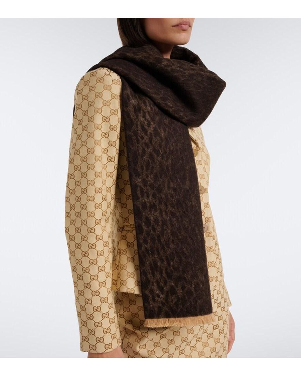 Gucci Brown Gg Jacquard Wool Scarf