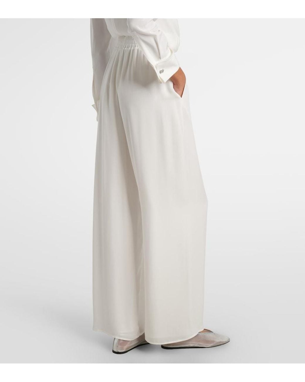 Oscar de la Renta White Mid-Rise Silk Straight Pants