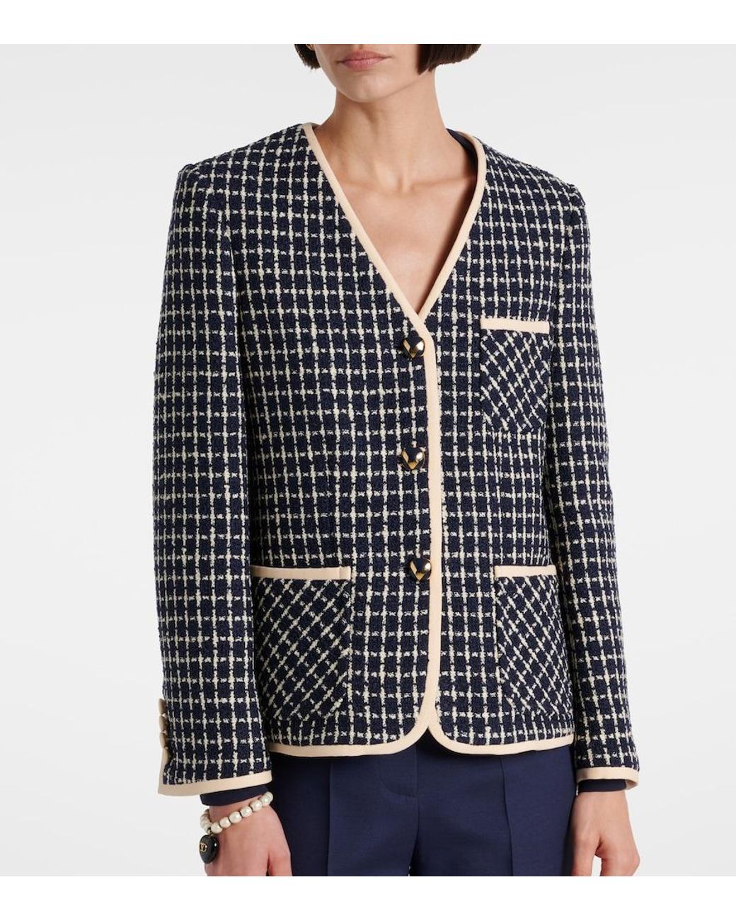 Valentino Blue Wool And Cotton-Blend Boucle Jacket