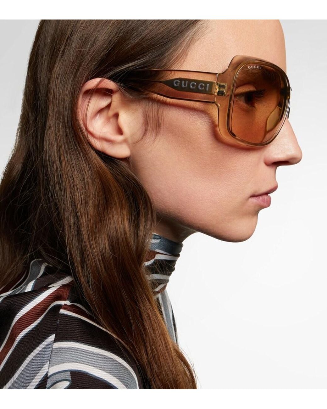 Gucci Natural Eckige Sonnenbrille Script