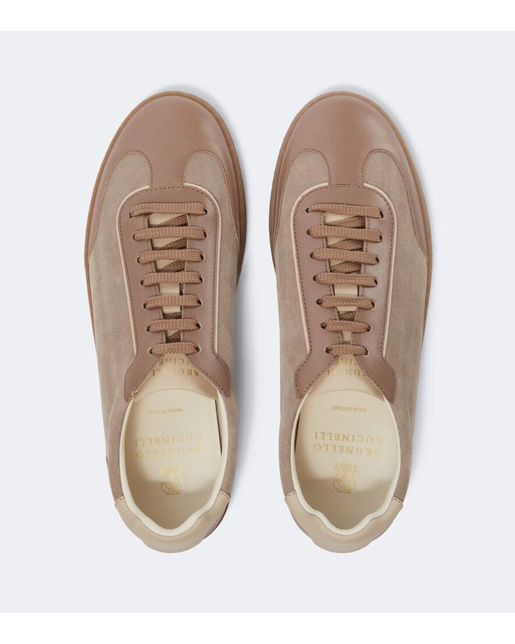 Brunello Cucinelli Brown Leather-Trimmed Herringbone Sneakers for men