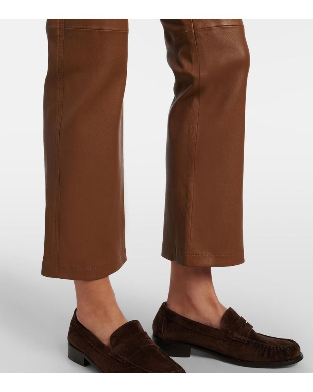 Joseph Brown Cropped Leather Bootcut Pants