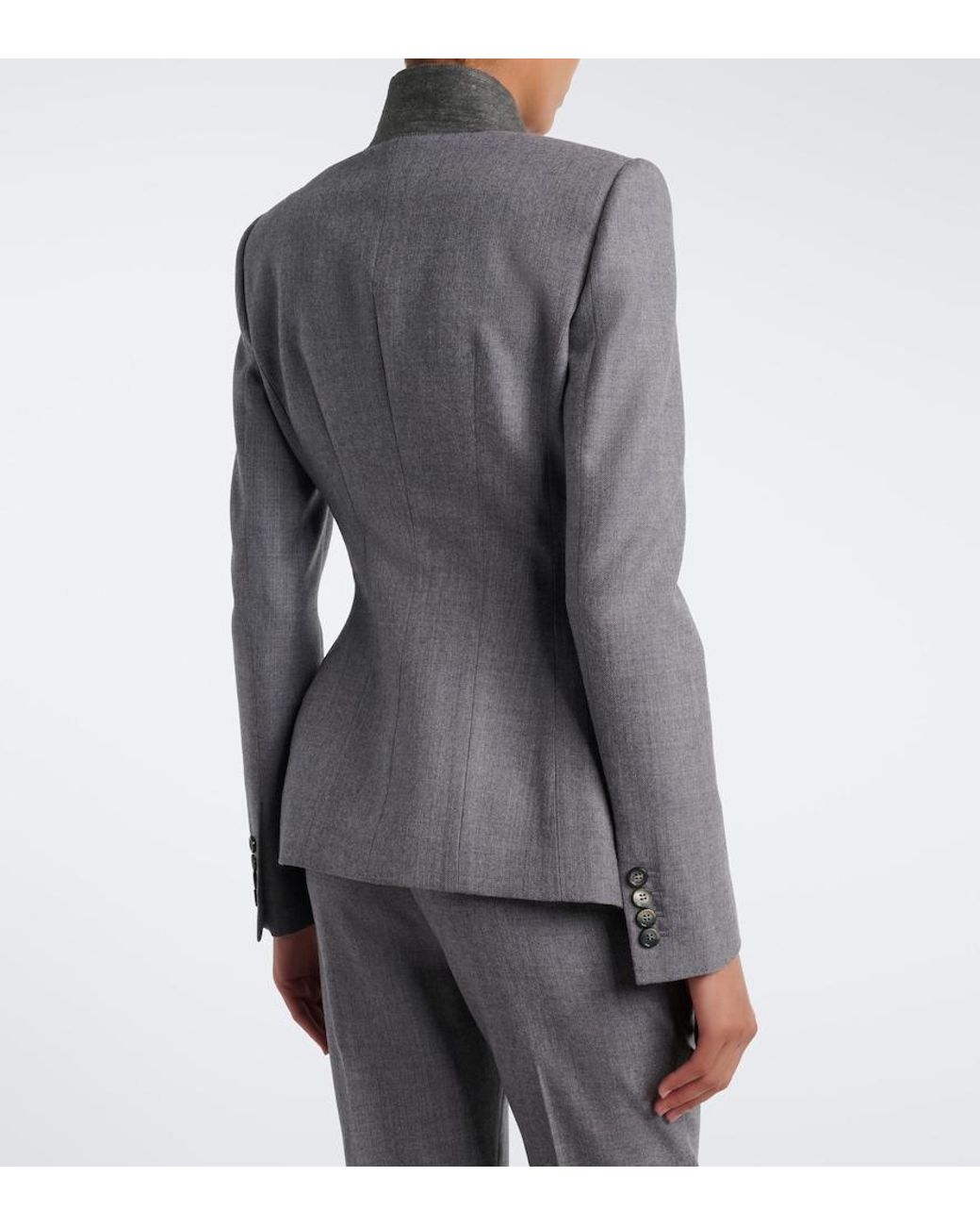 McQueen Gray Pinstripe Peplum Wool Blazer