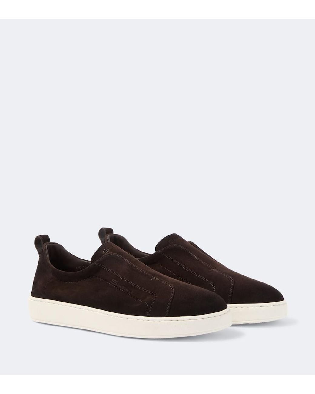Santoni Brown Suede Slip-On Sneakers for men
