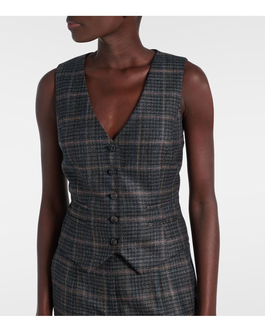 Gabriela Hearst Gray Coleridge Checked Wool And Silk Vest