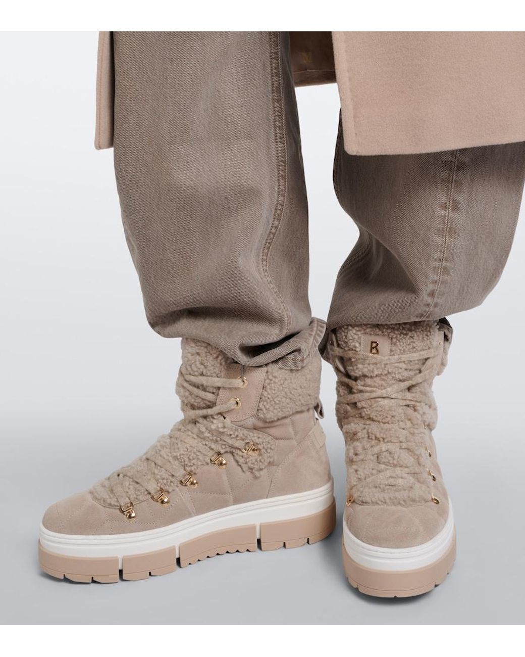 Bogner Natural Vaduz Shearling And Suede Ankle Boots