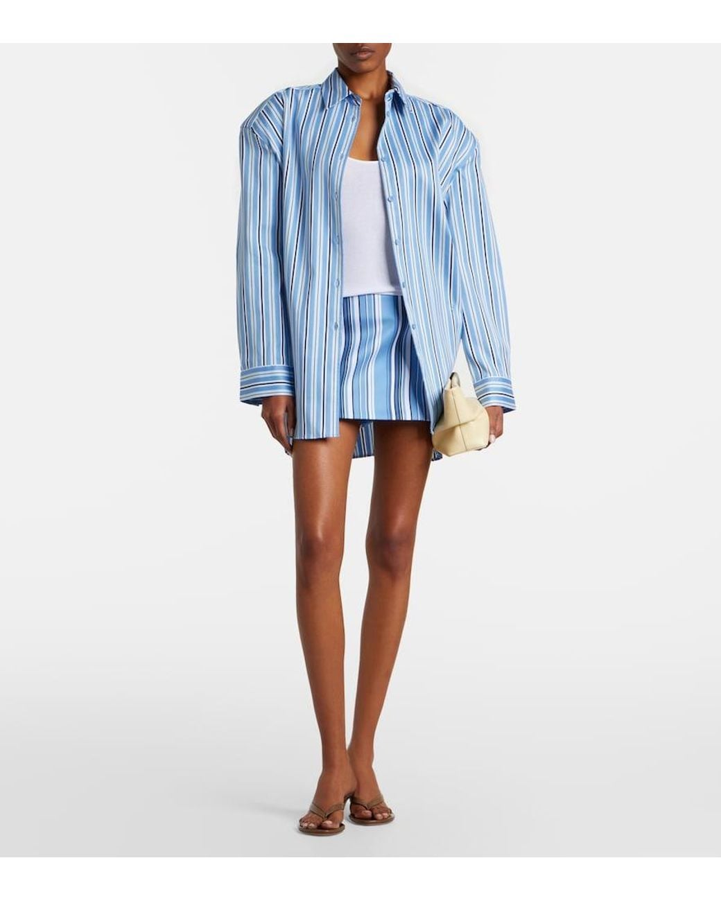 Frankie Shop Blue Oana Striped Cotton-Blend Shirt