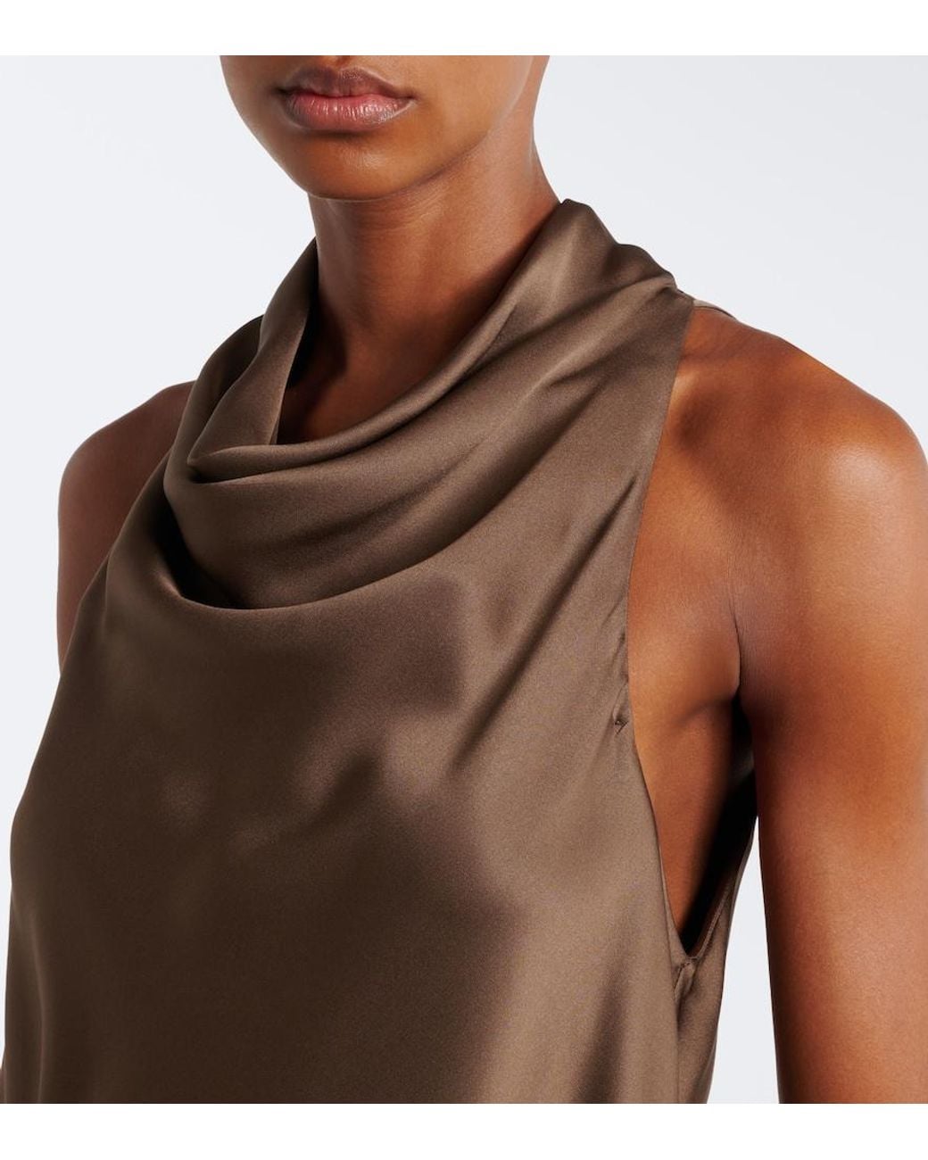 Brunello Cucinelli Brown Draped Silk Top