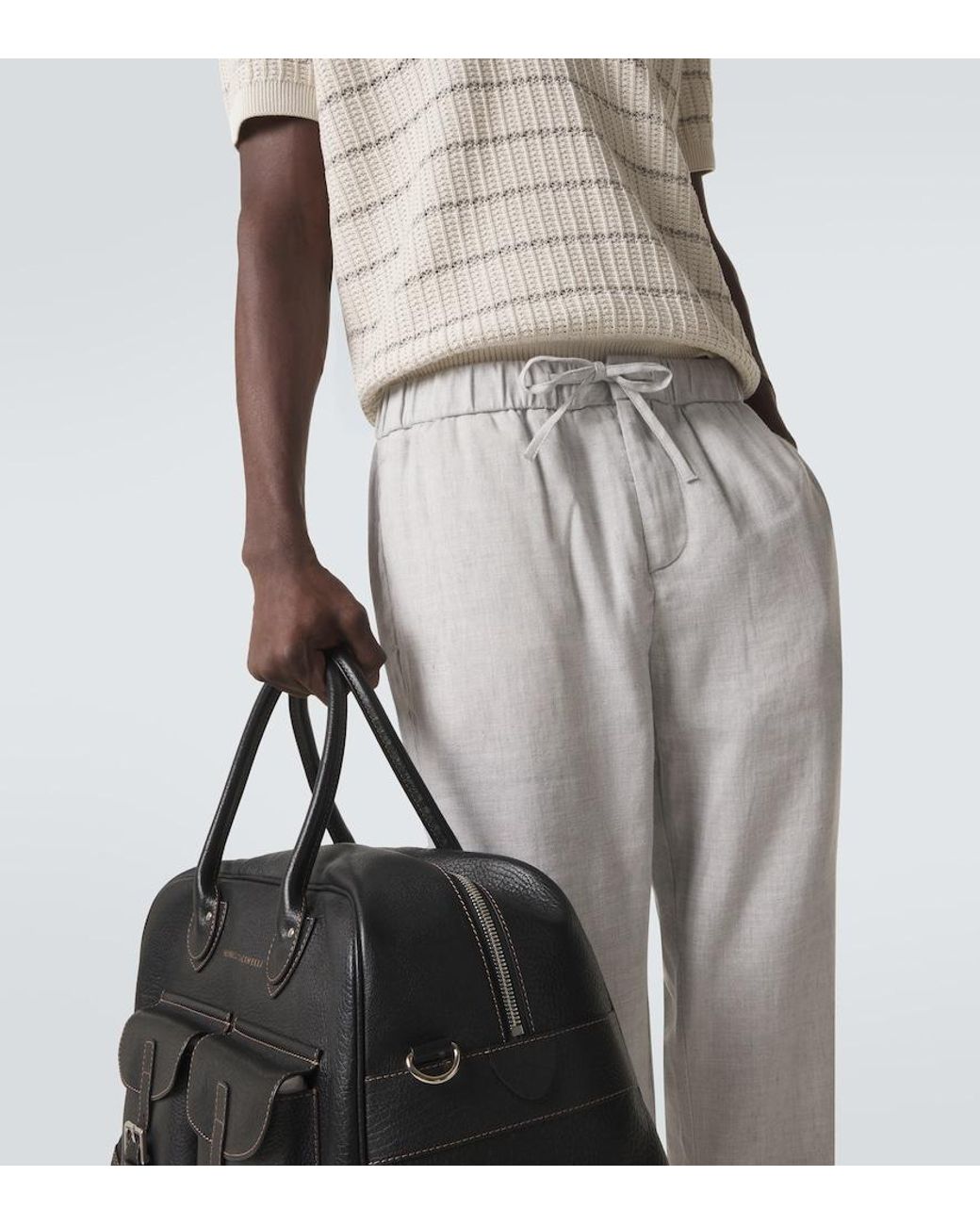 Frescobol Carioca Gray Oscar Linen And Cotton Straight Pants for men