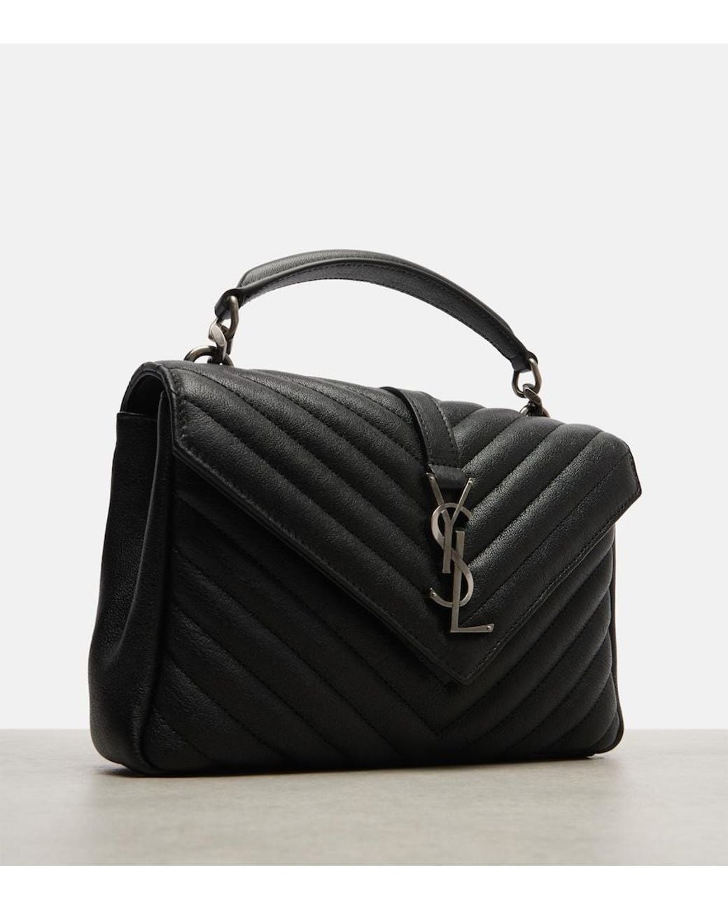 Saint Laurent Black College Medium Chain Quilted Textured-leather Shoulder Bag