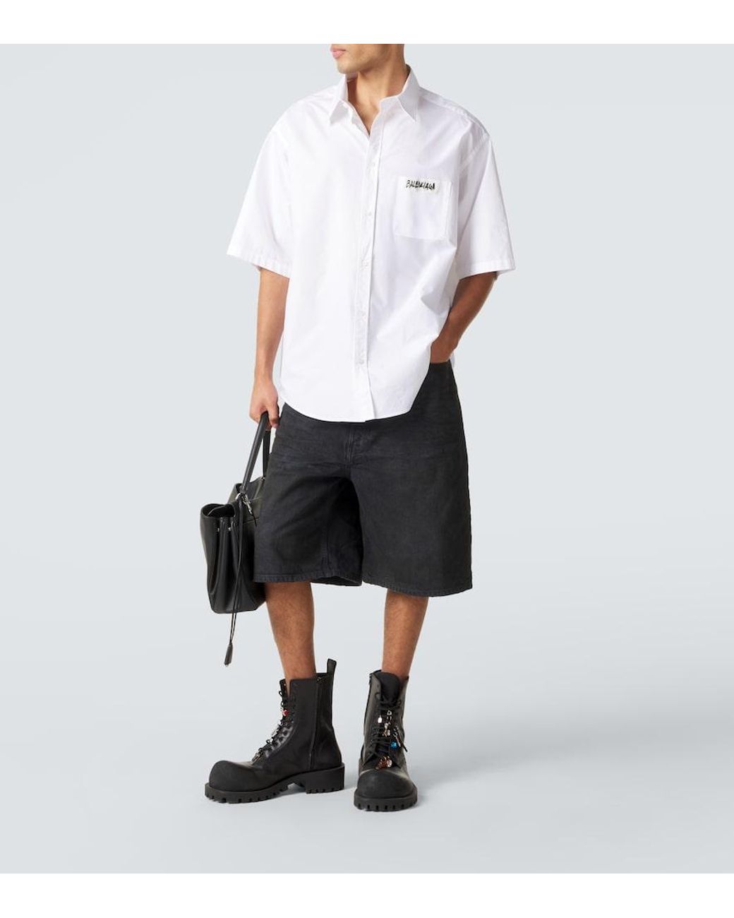 Balenciaga Black Unity Belted Denim Bermuda Shorts for men