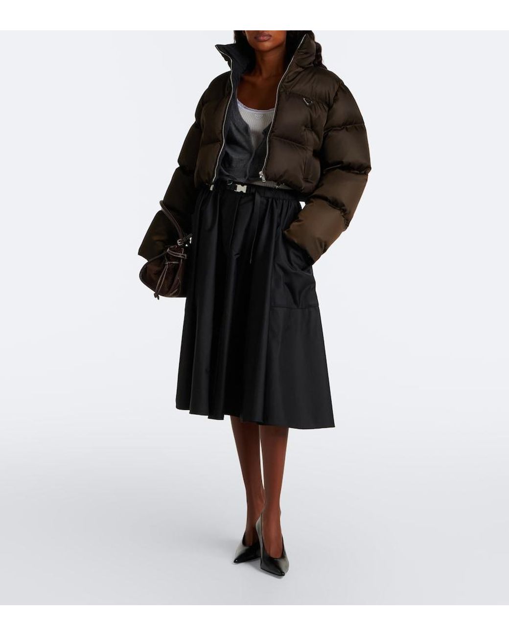 Prada Black Cropped Re-Nylon Down Jacket