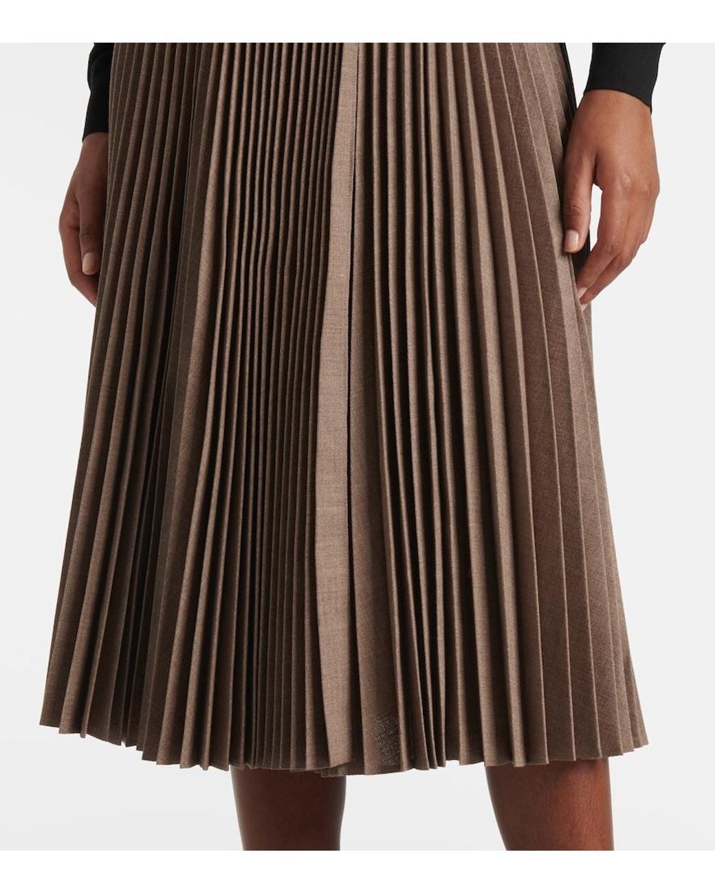 Burberry Brown Pleated Wool Midi Skirt
