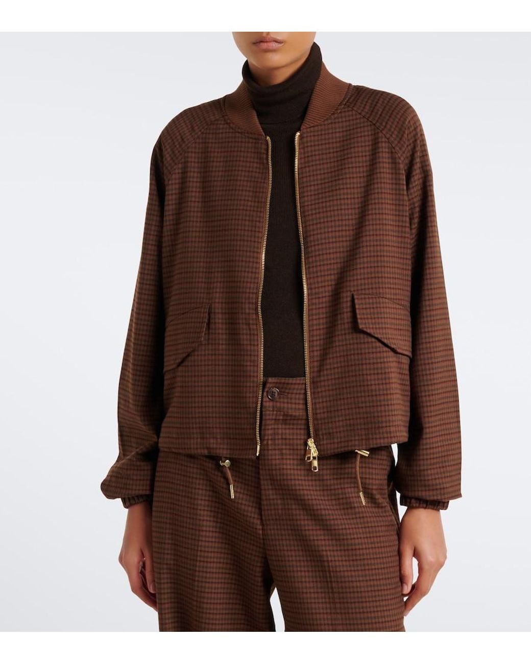 Varley Brown Keagan Checked Twill Bomber Jacket