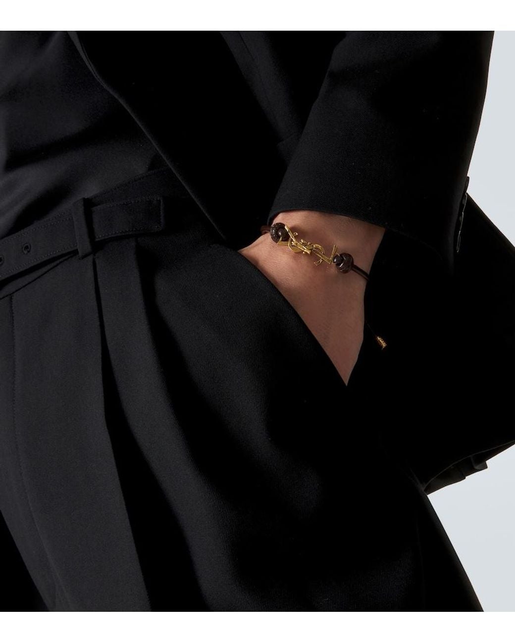 Saint Laurent Brown Cassandre Leather Bracelet for men