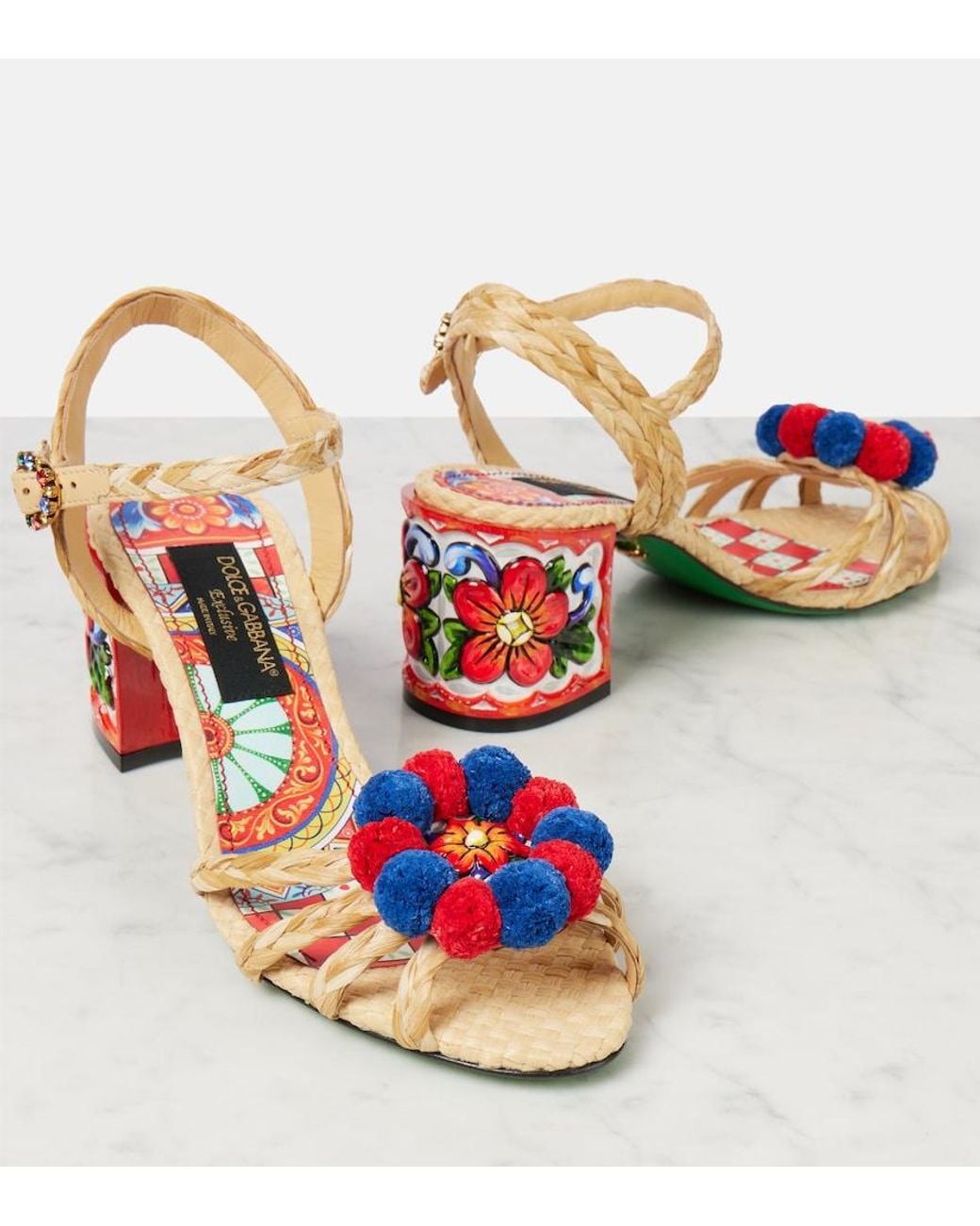 Dolce & Gabbana Multicolor Taormina 60 Embellished Raffia Sandals