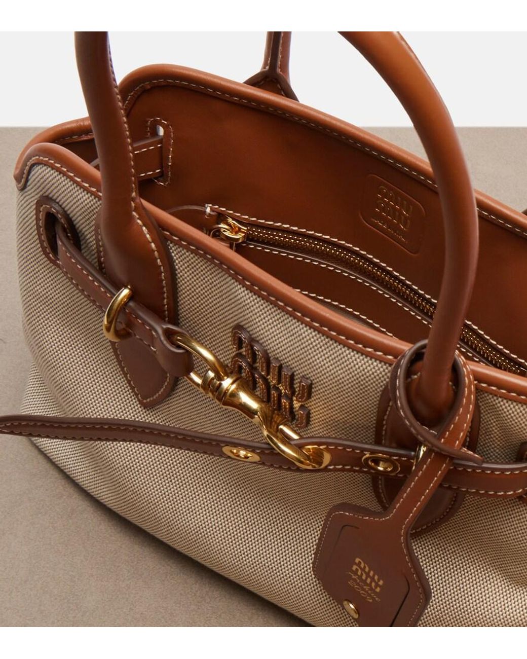 Miu Miu Brown Aventure Small Canvas Tote Bag