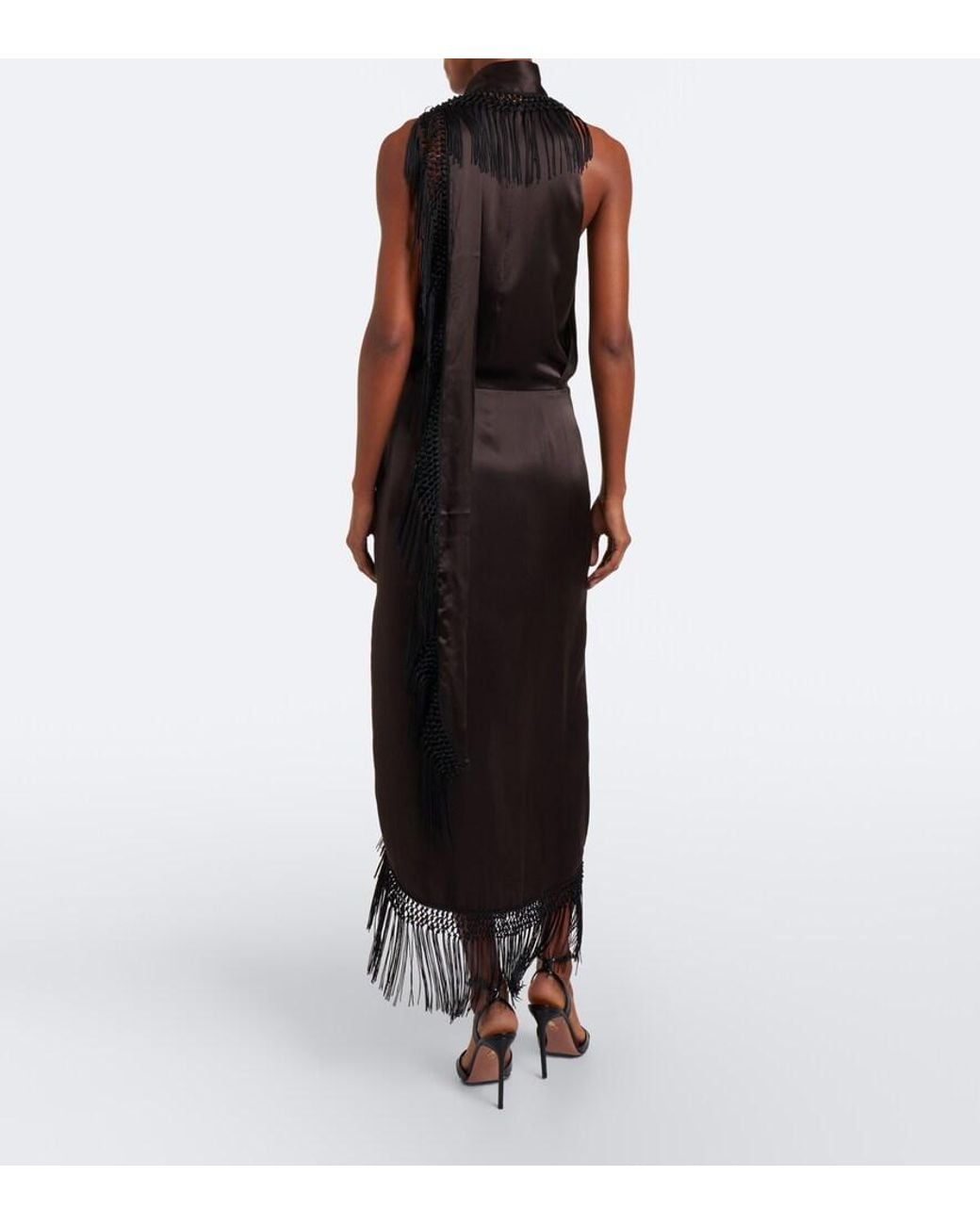 SIR. Lula Fringed Asymmetric Silk Maxi Dress in Black | Lyst