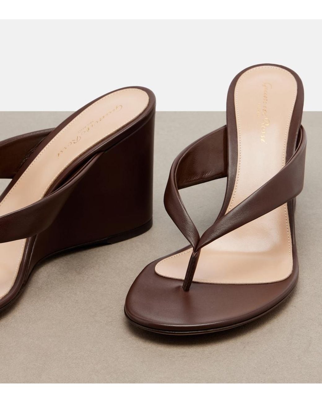 Gianvito Rossi Brown Leather Wedge Thong Sandals