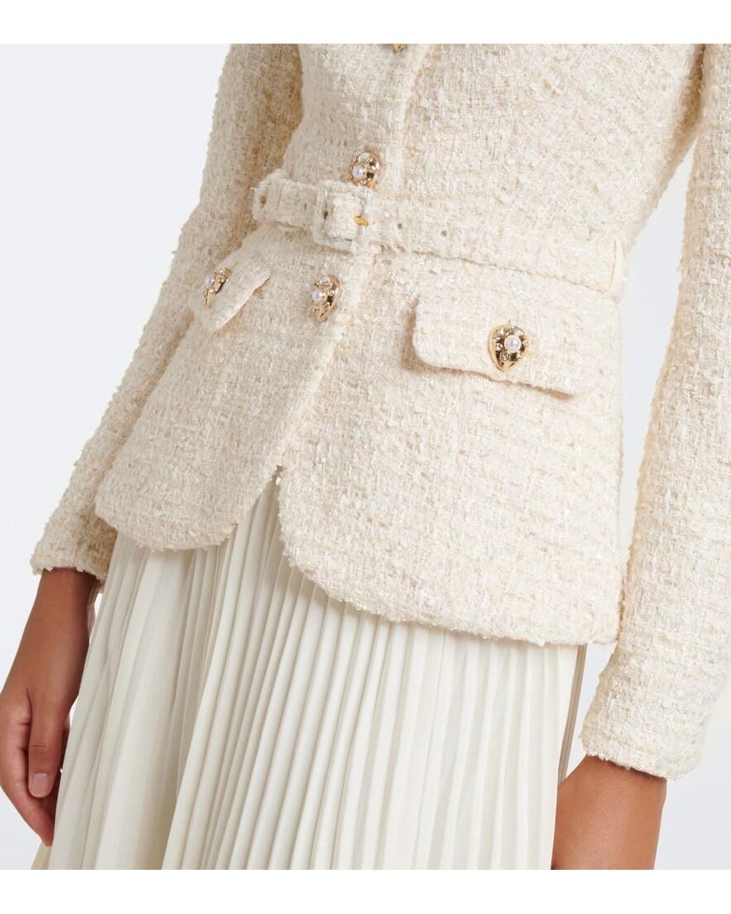 Self-Portrait Natural Belted Boucle Blazer Dress