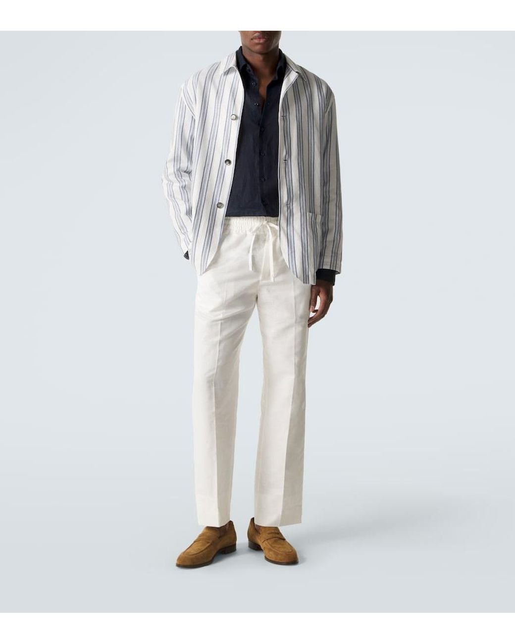 Brioni White Linen And Cotton Straight Pants for men
