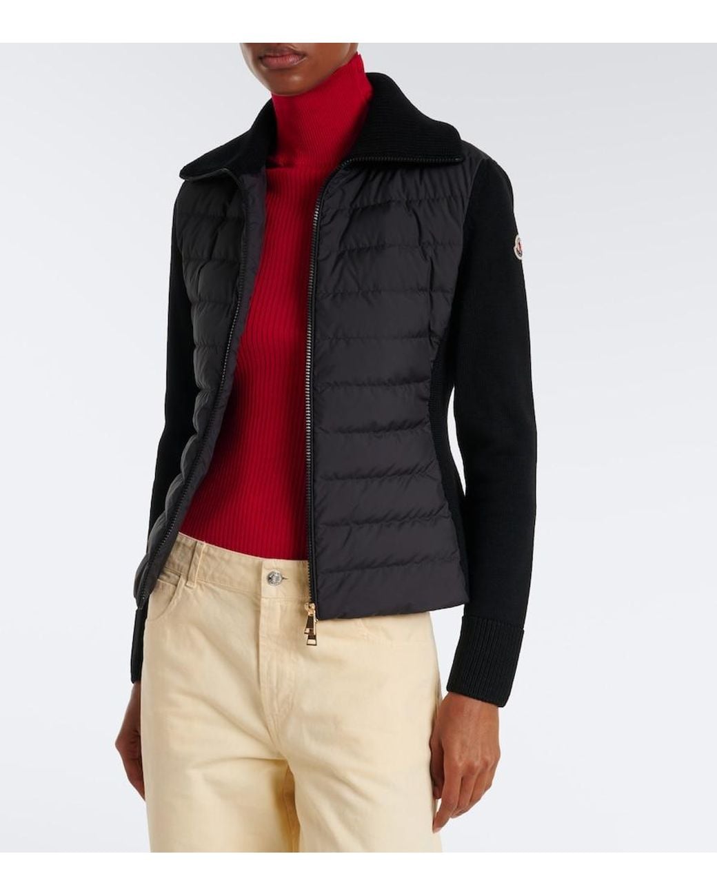 Moncler Black Down-Paneled Virgin Wool Cardigan