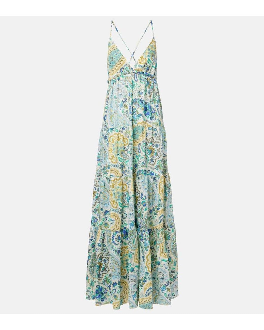Etro Blue Paisley Tiered Cotton Maxi Dress