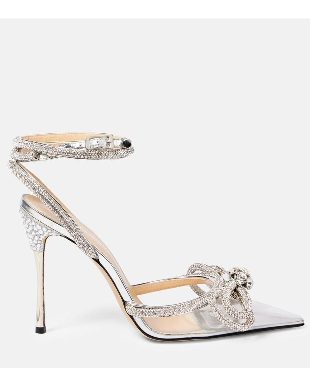 Mach & Mach Metallic Double Bow Crystal-Embellished Pvc Heeled Sandals